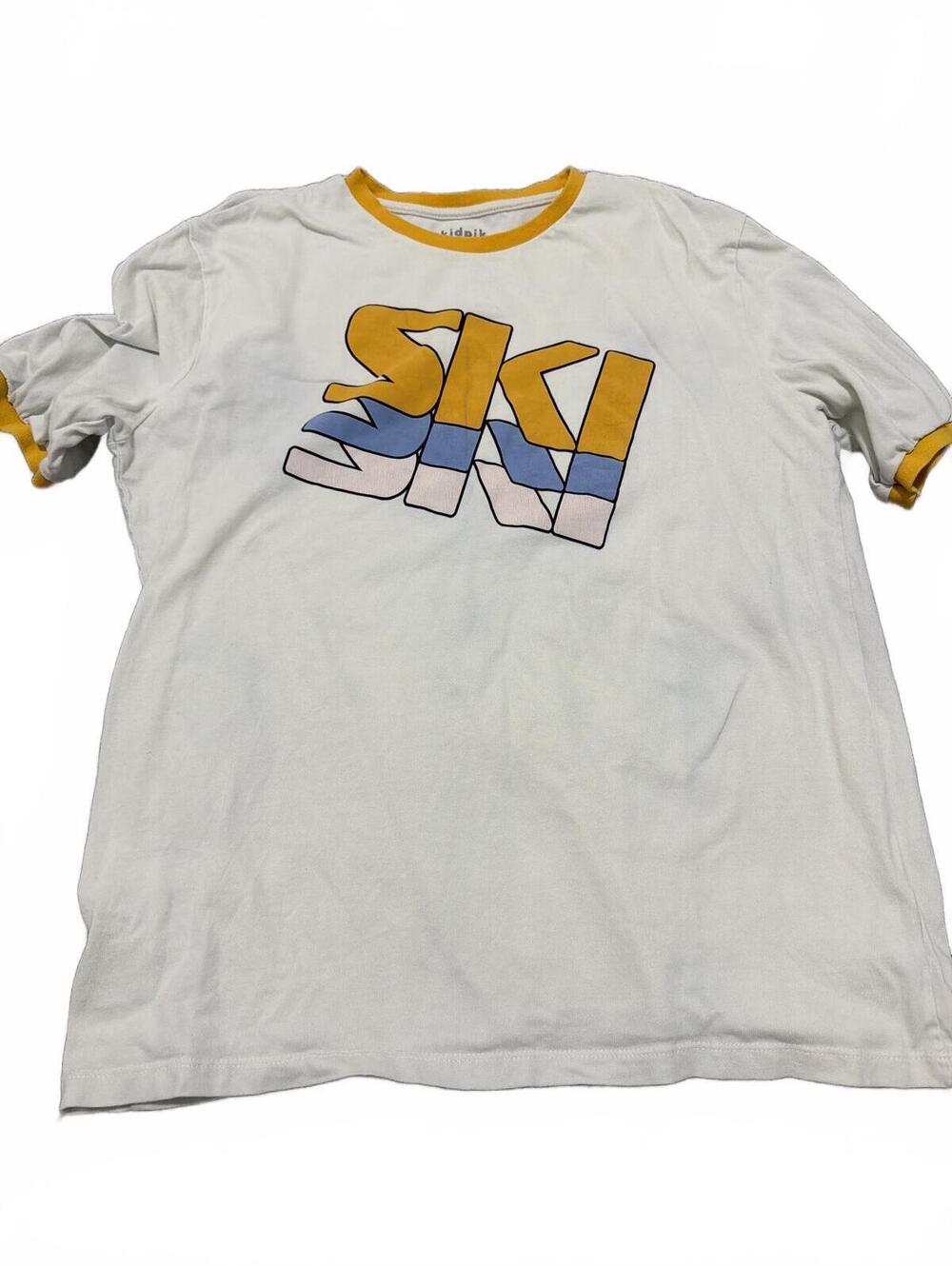kidpik Boys White Yellow Ski Graphic T-Shirt XXL